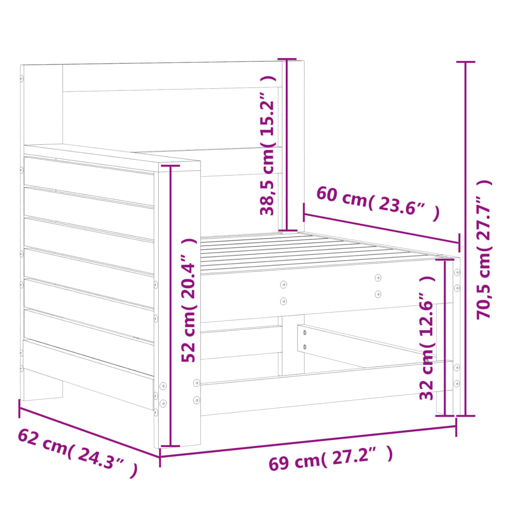 Divano senza Braccioli da Giardino 69x62x70,5 cm Massello Pino - homemem39