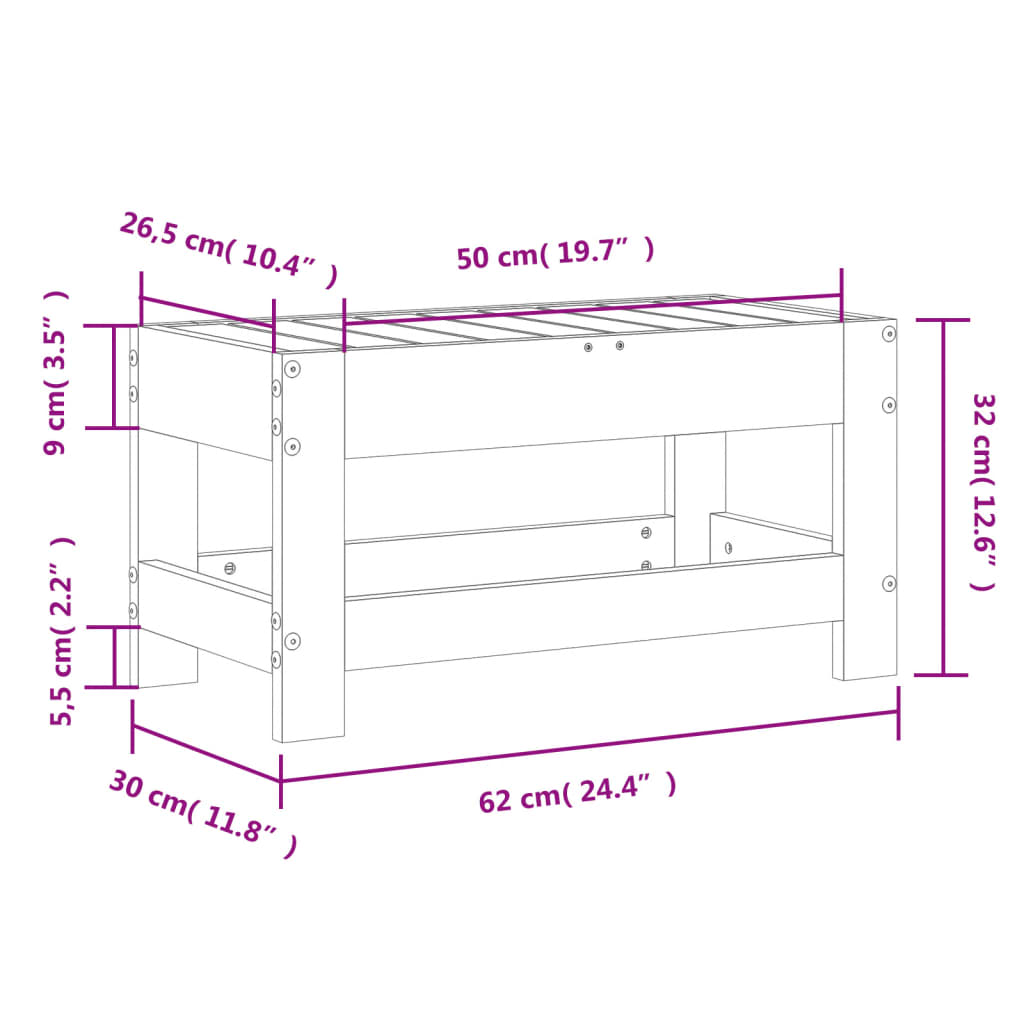 Poggiapiedi da Giardino Bianco 62x30x32 cm Legno Massello Pino - homemem39