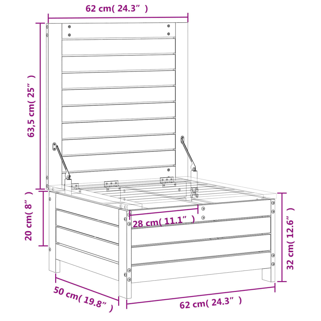 Poggiapiedi da Giardino 62x63,5x32 cm Legno Massello di Douglas