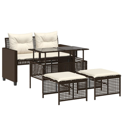 Set Divano da Giardino 4 pz Cuscini Marrone Polyrattan e Vetro - homemem39