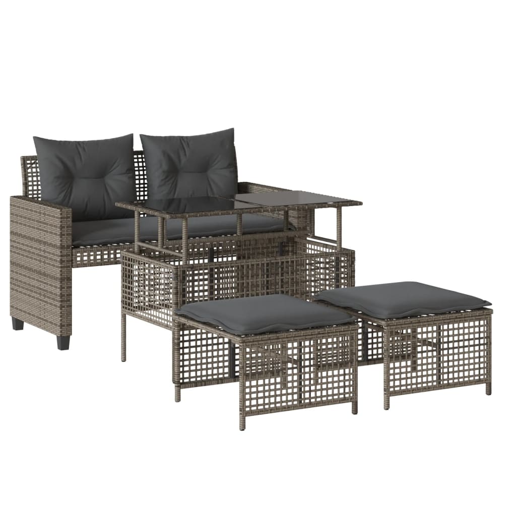 Set Divani da Giardino 4 pz con Cuscini Grigio Polyrattan Vetro - homemem39