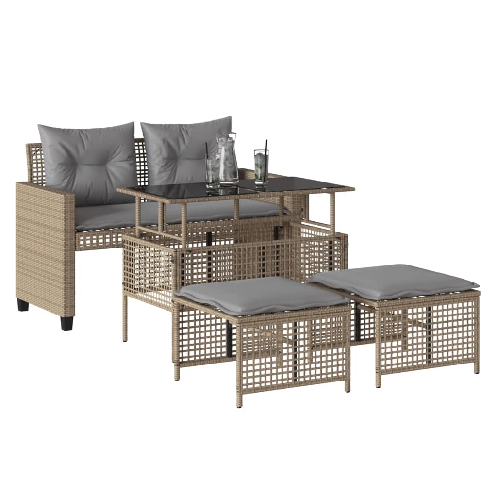 Set Divano da Giardino 4 pz con Cuscini Beige Polyrattan Vetro - homemem39