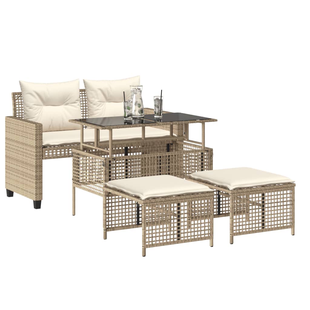 Set Divano da Giardino 4 pz con Cuscini Beige Polyrattan Vetro - homemem39