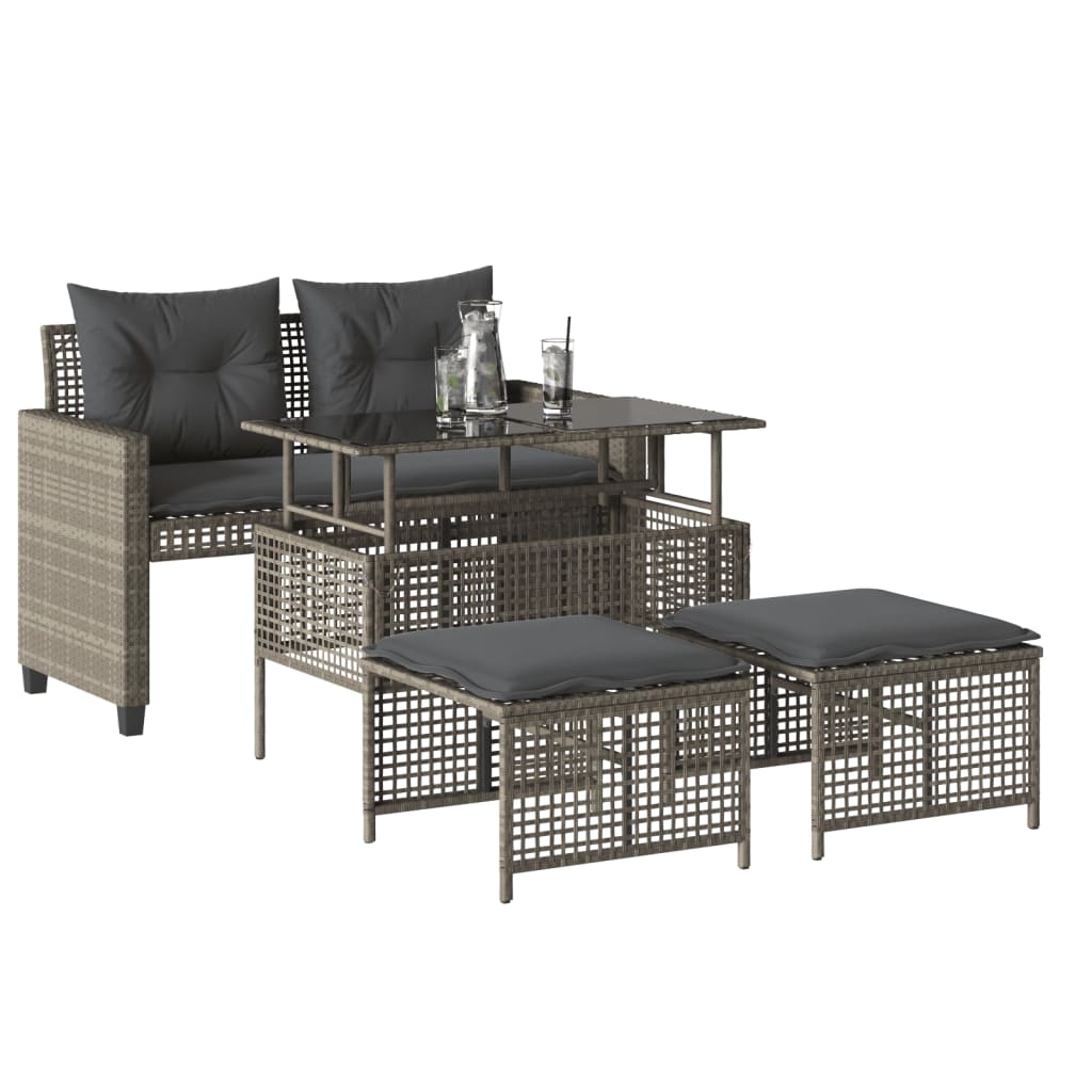 Divano da Giardino 4pz Cuscini Grigio Chiaro Polyrattan e Vetro - homemem39