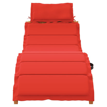 Lettino Prendisole con Cuscino Rosso Legno Massello di Acacia - homemem39