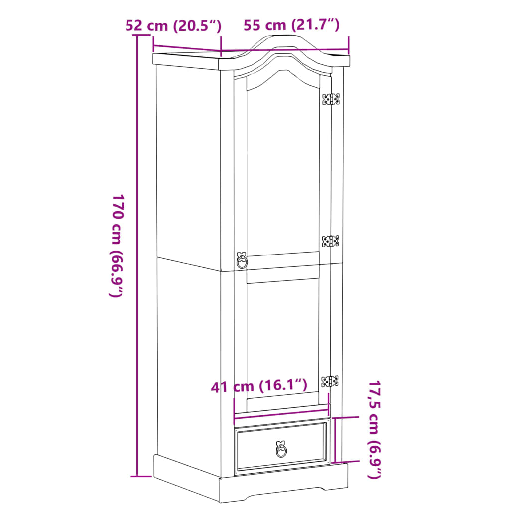 Armadio Corona 55x52x170 cm in Legno Massello di Pino - homemem39