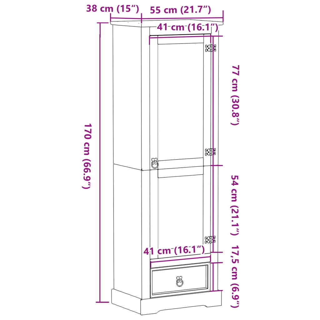 Armadio Corona 55x38x170 cm in Legno Massello di Pino - homemem39