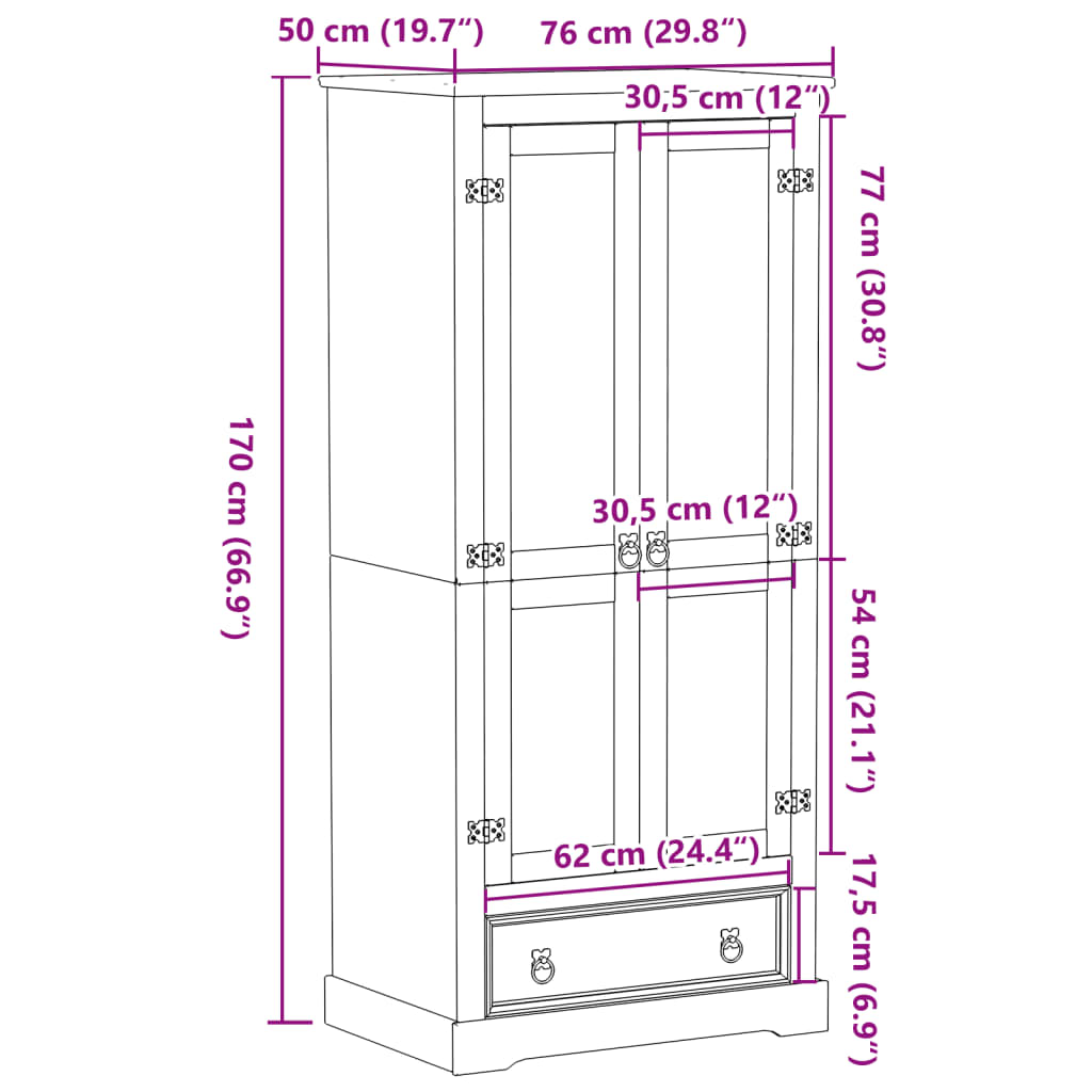 Armadio Corona 76x50x170 cm in Legno Massello di Pino - homemem39