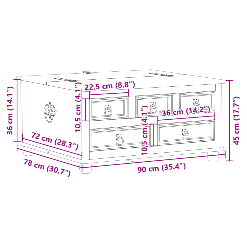 Scatola Portaoggetti Corona 90x78x45 cm Legno Massello di Pino - homemem39