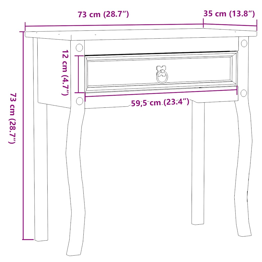 Tavolino Consolle Corona 73x35x73 cm in Legno Massello di Pino | homemem39