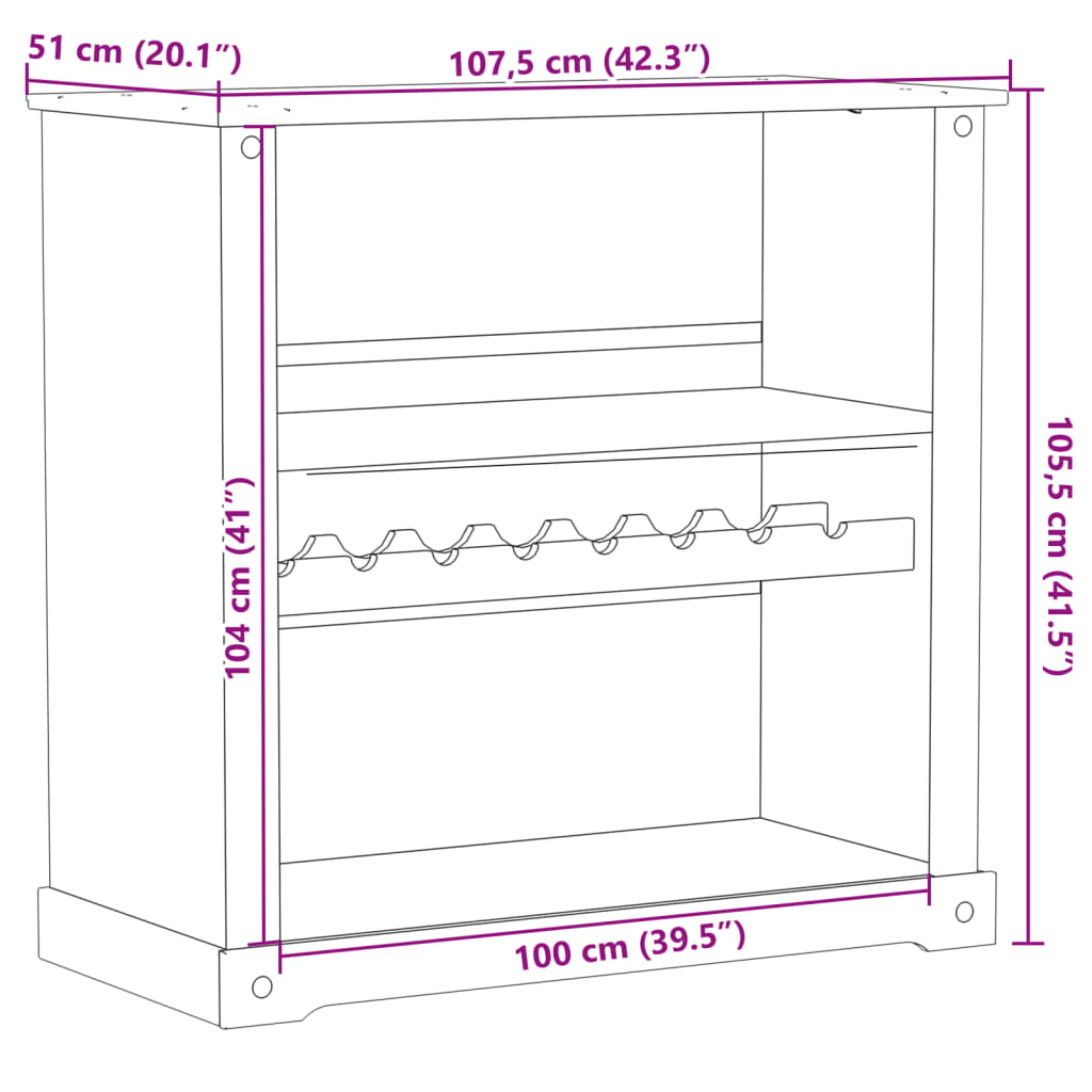 Cantinetta per Vini Corona 107,5x51x105,5cm Legno Massello Pino - homemem39