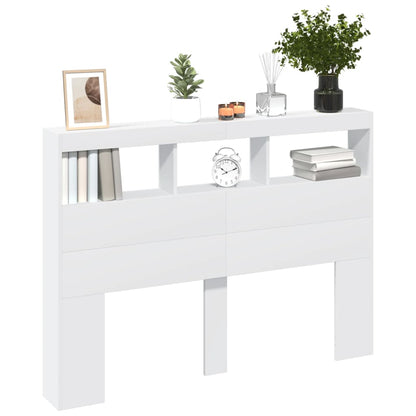 Testiera con Contenitore a LED Bianca 140x17x102 cm - homemem39