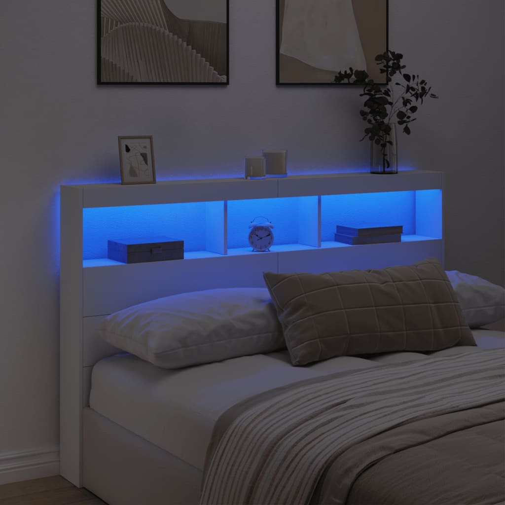 Testiera con Contenitore a LED Bianca 160x17x102 cm - homemem39