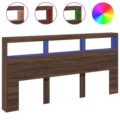 Testiera con Contenitore a LED Rovere Marrone 200x17x102 cm - homemem39