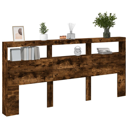 Testiera con Contenitore a LED Rovere Fumo 220x17x102 cm - homemem39