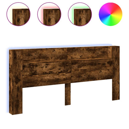 Testiera con Contenitore a LED Rovere Fumo 220x16,5x103,5 cm - homemem39