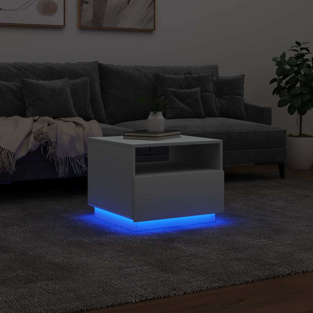 Tavolino da Soggiorno con Luci LED Bianco 50x49x40 cm | homemem39