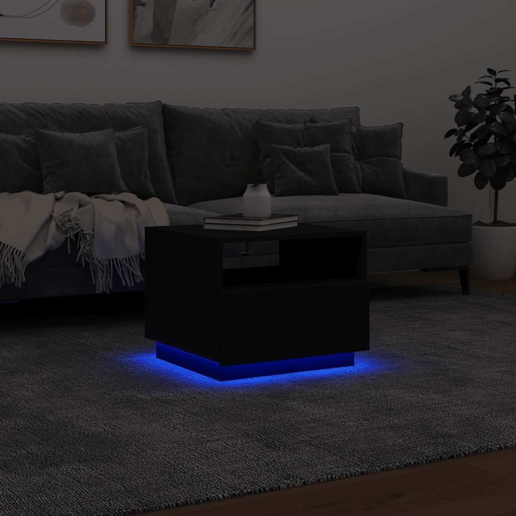 Tavolino da Soggiorno con Luci LED Nero 50x49x40 cm | homemem39