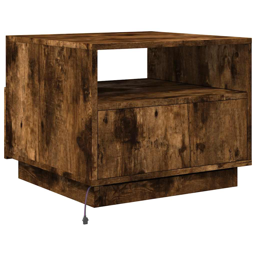 Tavolino da Soggiorno con Luci LED Rovere Fumo 50x49x40 cm | homemem39