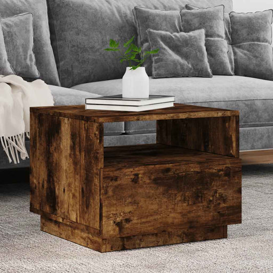 Tavolino da Soggiorno con Luci LED Rovere Fumo 50x49x40 cm | homemem39