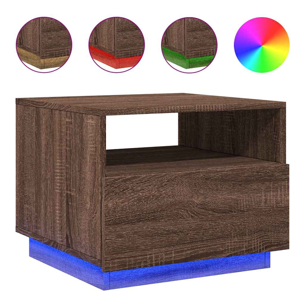 Tavolino da Soggiorno con Luci LED Rovere Marrone 50x49x40 cm | homemem39