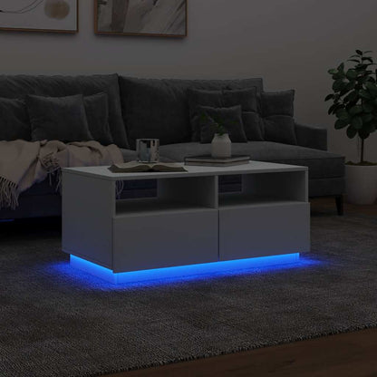 Tavolino da Soggiorno con Luci LED Bianco 90x49x40 cm | homemem39