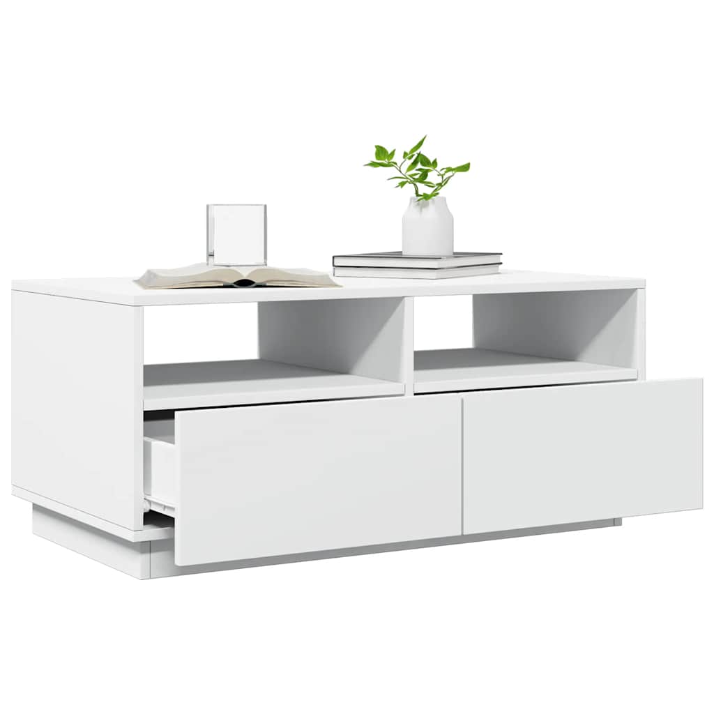 Tavolino da Soggiorno con Luci LED Bianco 90x49x40 cm | homemem39