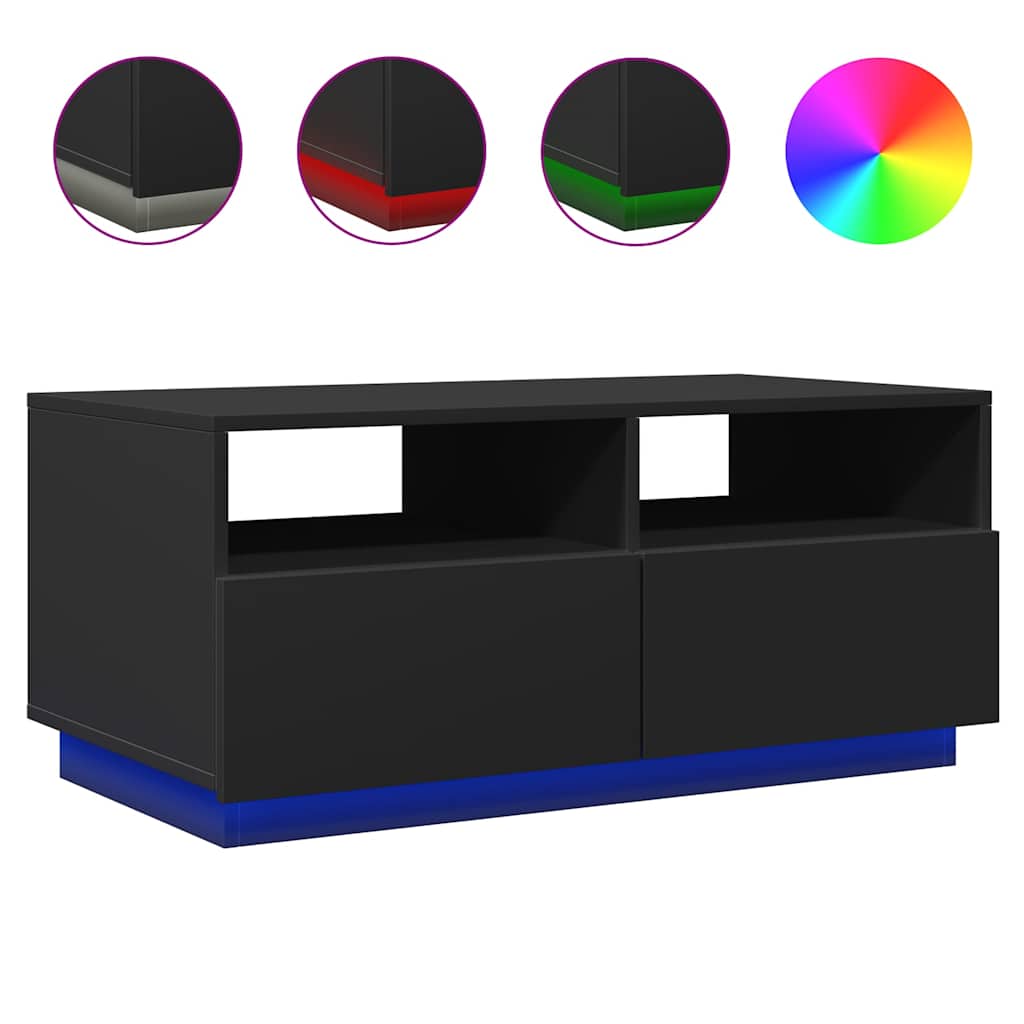 Tavolino da Soggiorno con Luci LED Nero 90x49x40 cm | homemem39