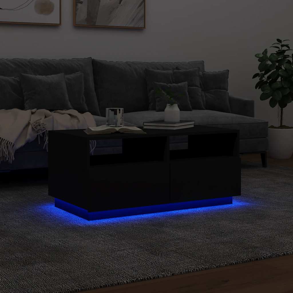 Tavolino da Soggiorno con Luci LED Nero 90x49x40 cm | homemem39