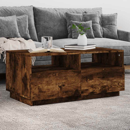 Tavolino da Soggiorno con Luci LED Rovere Fumo 90x49x40 cm | homemem39