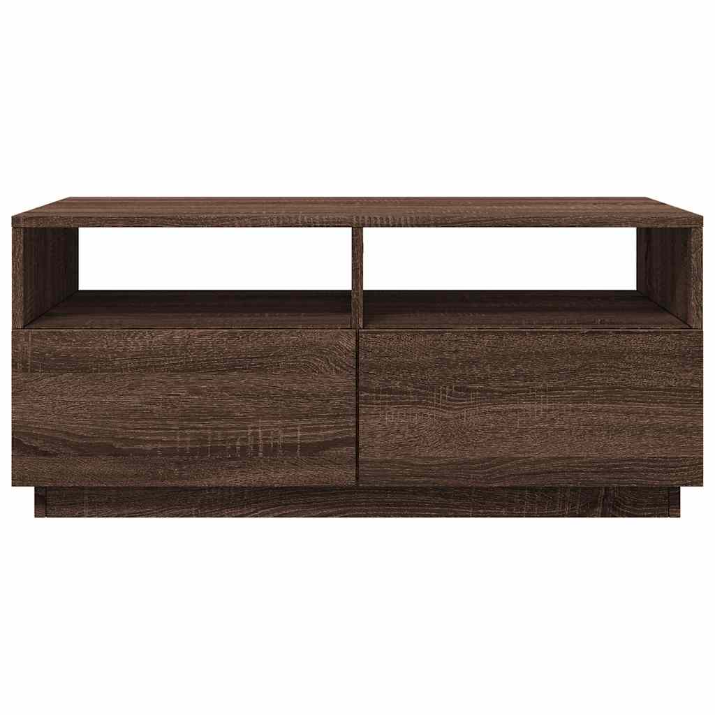 Tavolino da Soggiorno con Luci LED Rovere Marrone 90x49x40 cm