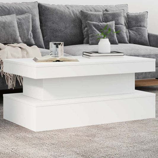 Tavolino da Soggiorno con Luci LED Bianco 90x50x40 cm | homemem39