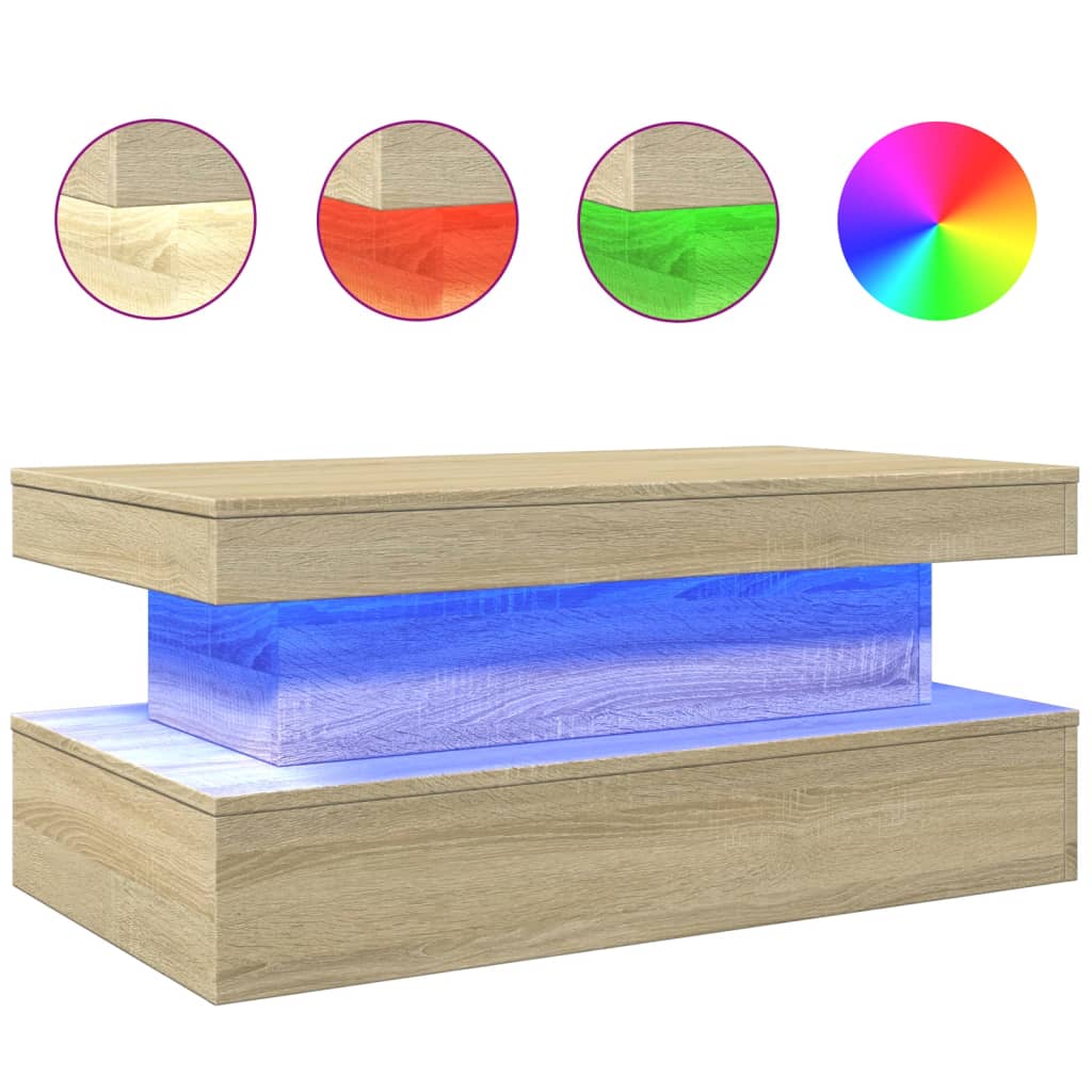 Tavolino da Soggiorno con Luci LED Rovere Sonoma 90x50x40 cm | homemem39