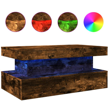 Tavolino da Soggiorno con Luci LED Rovere Fumo 90x50x40 cm | homemem39