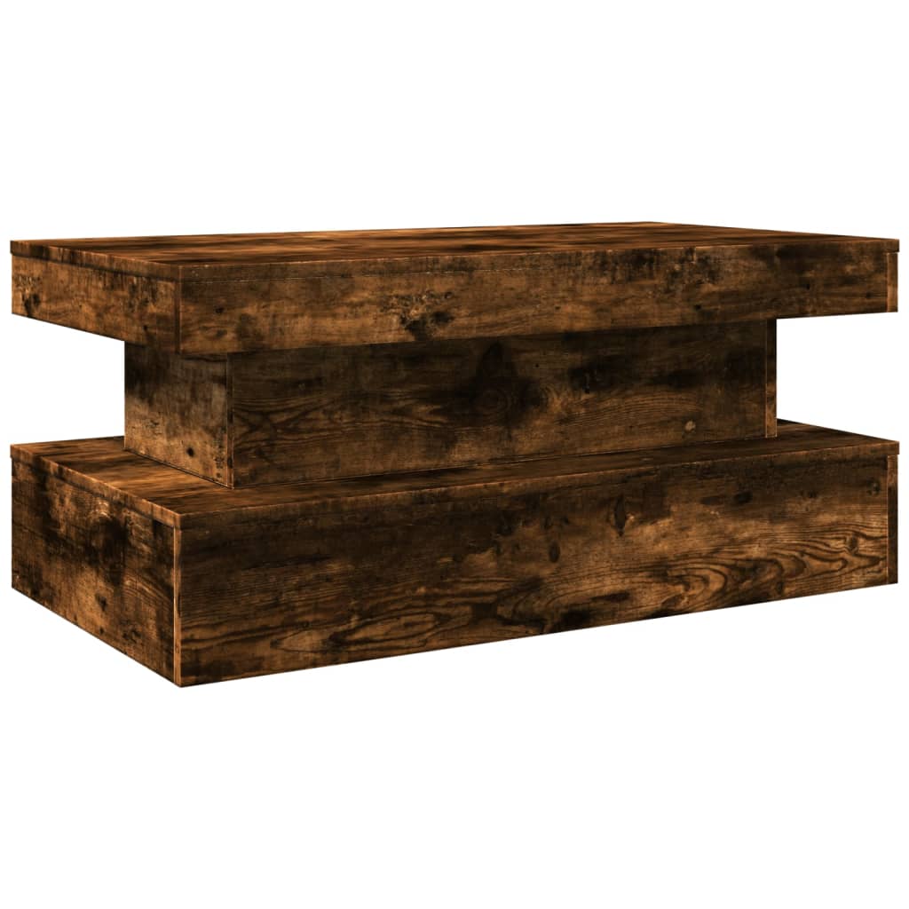 Tavolino da Soggiorno con Luci LED Rovere Fumo 90x50x40 cm | homemem39