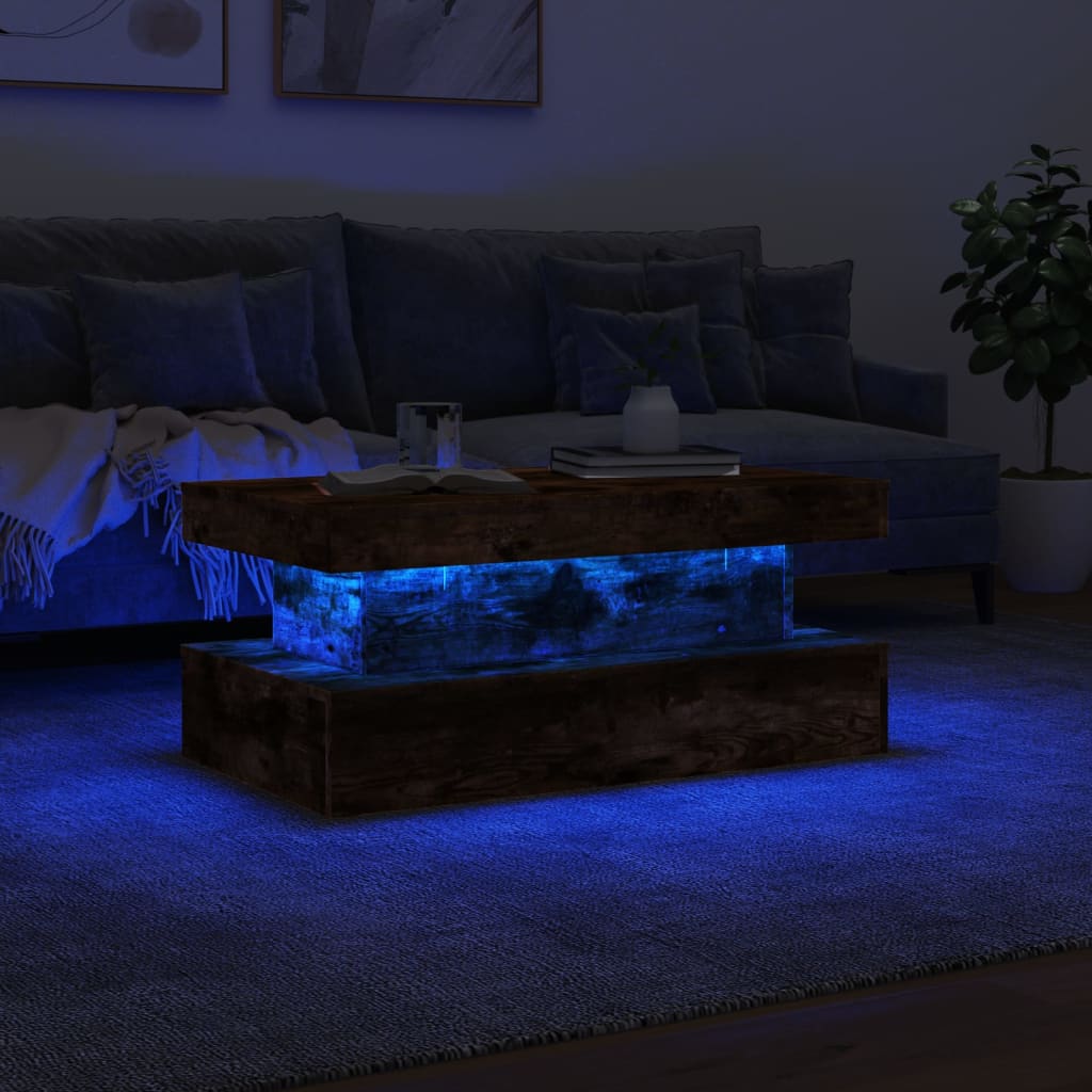 Tavolino da Soggiorno con Luci LED Rovere Fumo 90x50x40 cm | homemem39