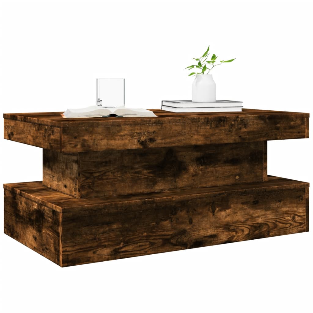 Tavolino da Soggiorno con Luci LED Rovere Fumo 90x50x40 cm | homemem39