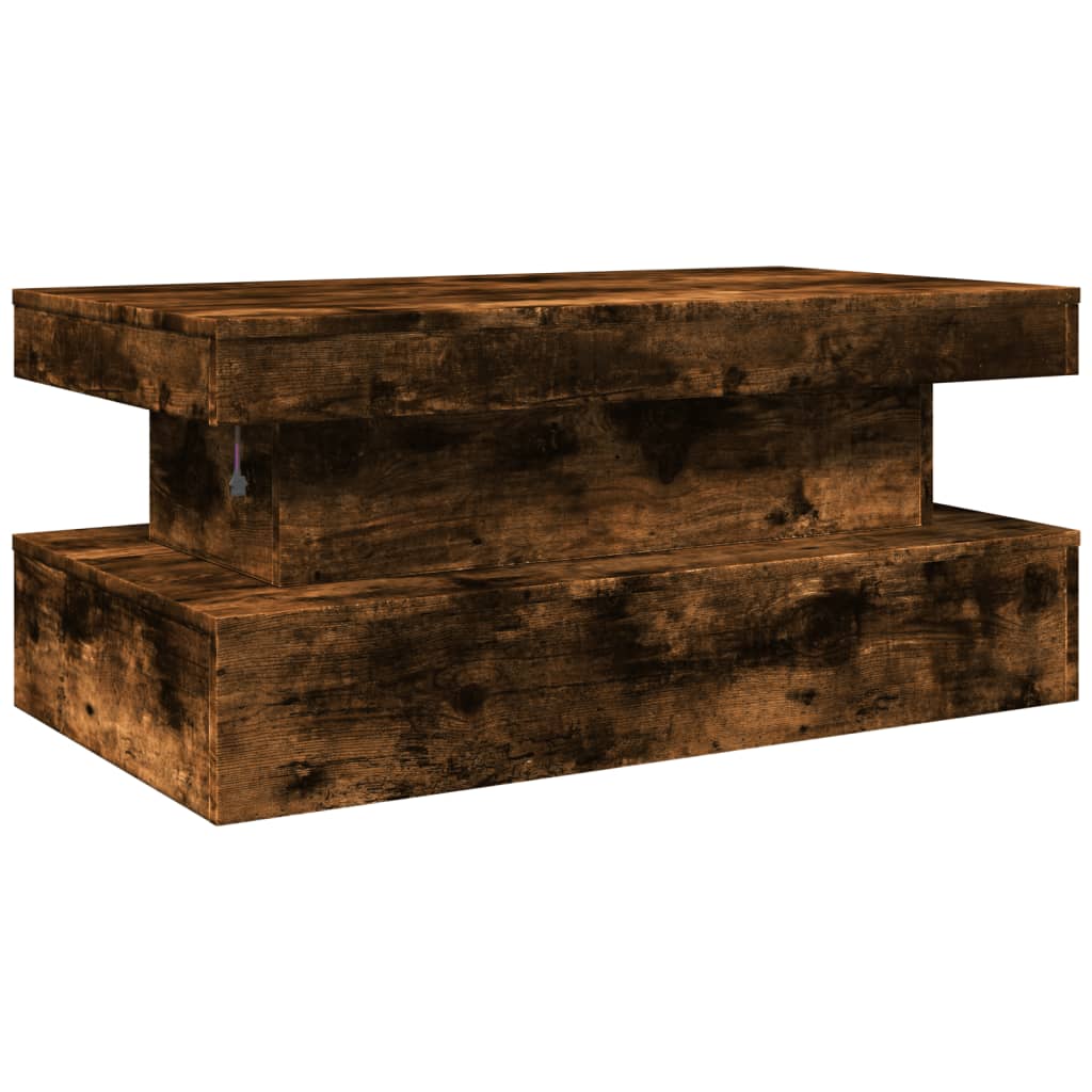 Tavolino da Soggiorno con Luci LED Rovere Fumo 90x50x40 cm | homemem39