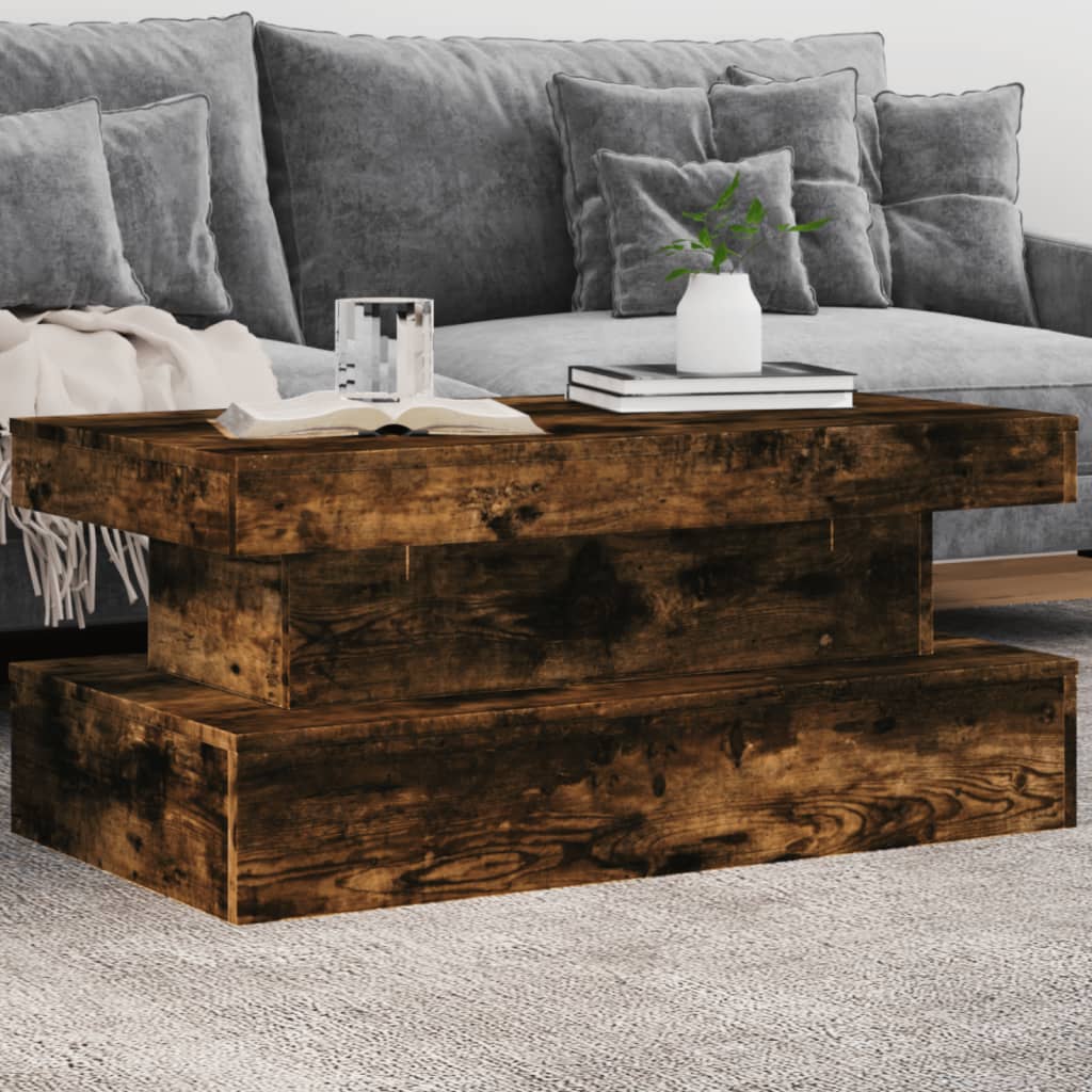 Tavolino da Soggiorno con Luci LED Rovere Fumo 90x50x40 cm | homemem39