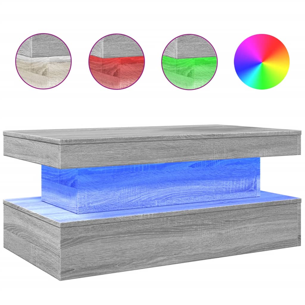 Tavolino da Soggiorno con Luci LED Grigio Sonoma 90x50x40 cm | homemem39