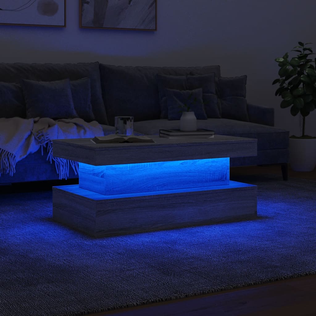 Tavolino da Soggiorno con Luci LED Grigio Sonoma 90x50x40 cm | homemem39