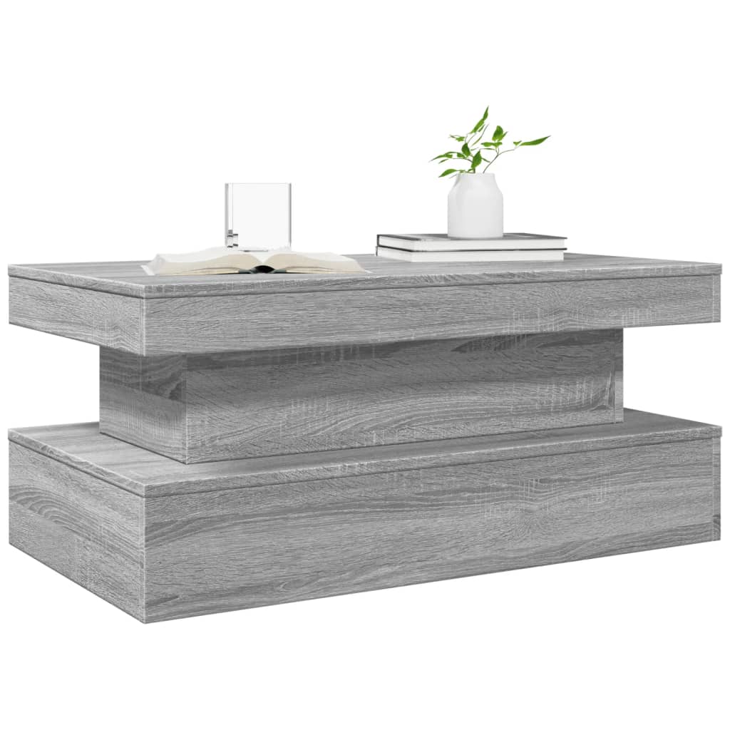 Tavolino da Soggiorno con Luci LED Grigio Sonoma 90x50x40 cm | homemem39