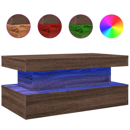 Tavolino da Soggiorno con Luci LED Rovere Marrone 90x50x40 cm | homemem39