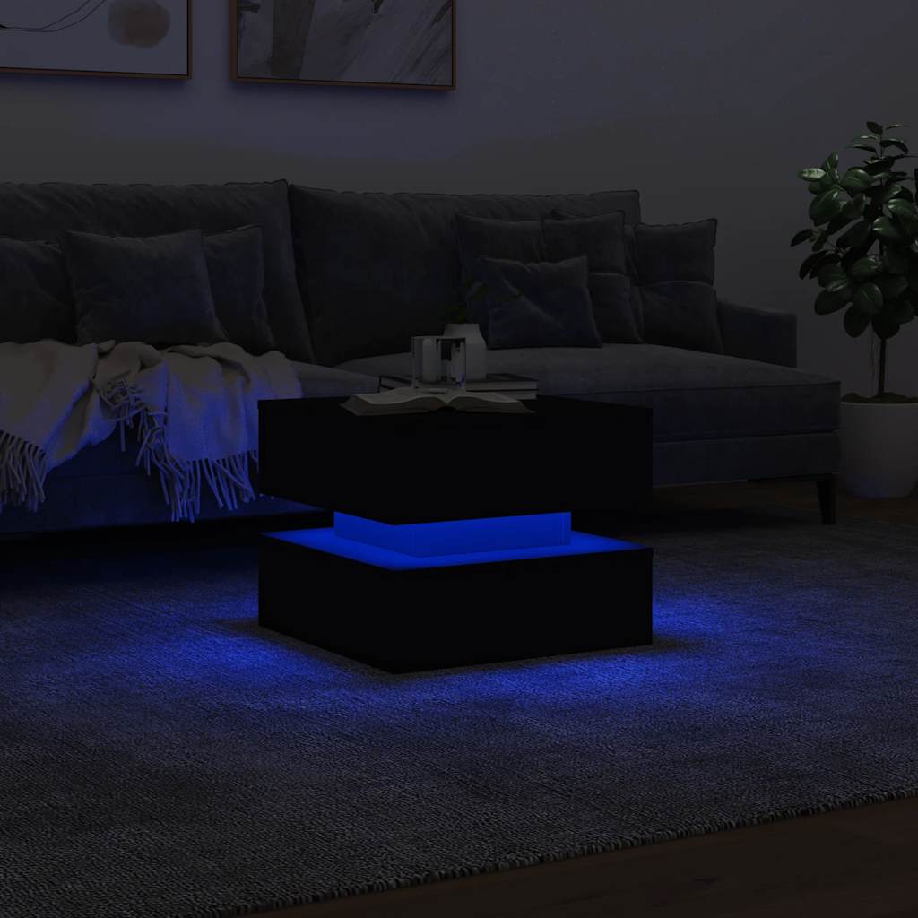 Tavolino da Salotto con Luci LED Nero 50x50x40 cm | homemem39