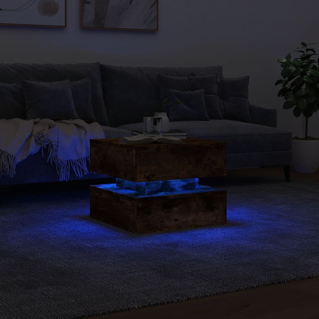 Tavolino da Soggiorno con Luci LED Rovere Sonoma 50x50x40 cm | homemem39