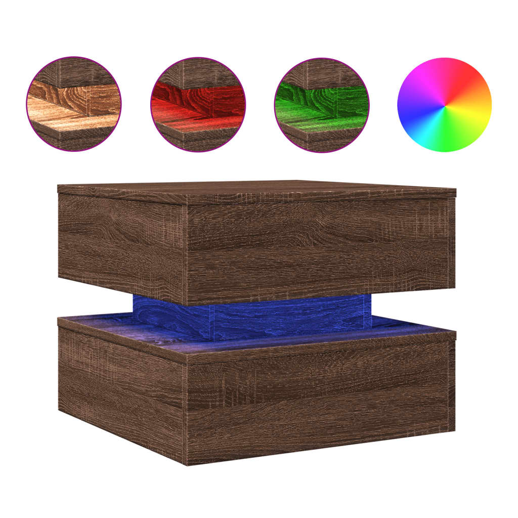 Tavolino da Salotto con Luci LED Rovere Marrone 50x50x40 cm | homemem39
