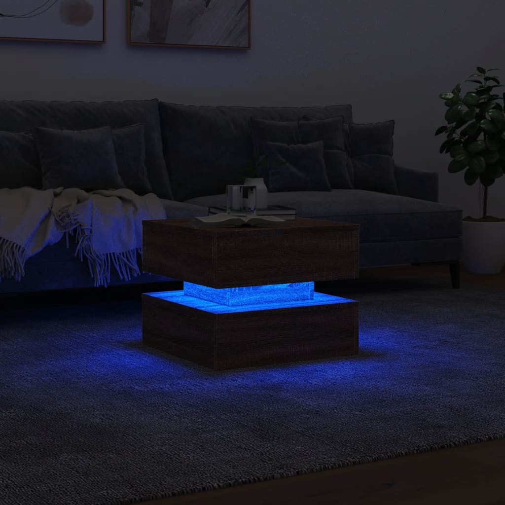 Tavolino da Salotto con Luci LED Rovere Marrone 50x50x40 cm | homemem39