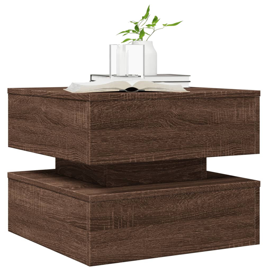 Tavolino da Salotto con Luci LED Rovere Marrone 50x50x40 cm | homemem39