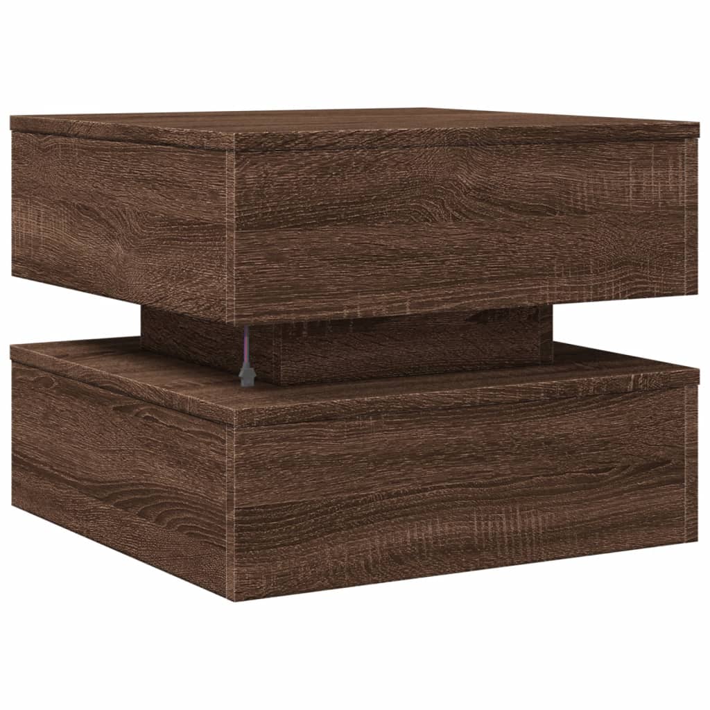 Tavolino da Salotto con Luci LED Rovere Marrone 50x50x40 cm | homemem39