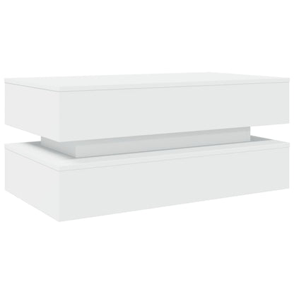 Tavolino da Soggiorno con Luci LED Bianco 90x50x40 cm